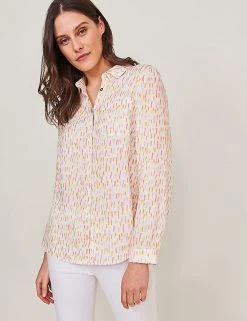 White Stuff Shirts & Blouses Pure Linen Printed Long Sleeve Shirt