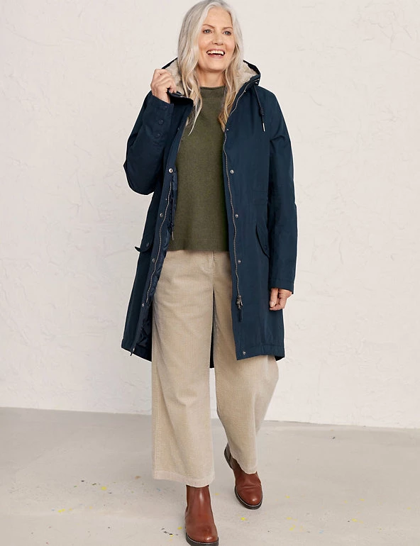 Seasalt Cornwall Coats & Jackets Cotton Rich Hooded Longline Raincoat - Image 3