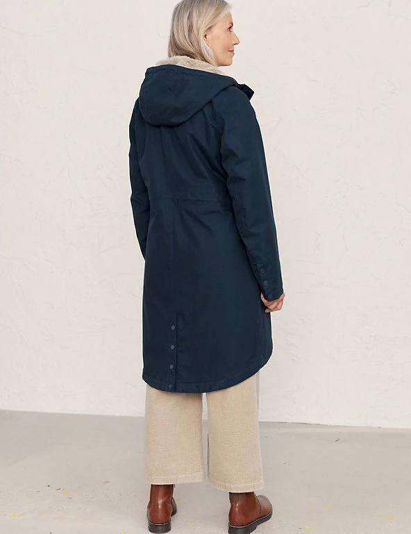 Seasalt Cornwall Coats & Jackets Cotton Rich Hooded Longline Raincoat - Image 4