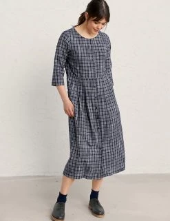 Seasalt Cornwall Dresses Pure Cotton Checked Midi Waisted Dress