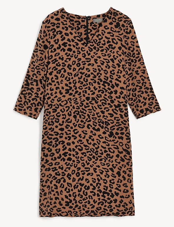 JAEGER Dresses Pure Silk Animal Print V-Neck Shift Dress - Image 2