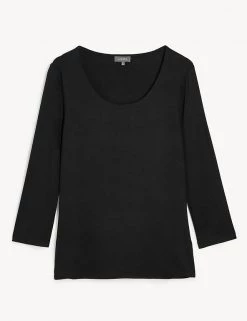 JAEGER Women Jersey Scoop Neck 3/4 Sleeve Top