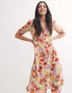 Nobody's Child Dresses Floral V-Neck Button Through Midi Tea Dress