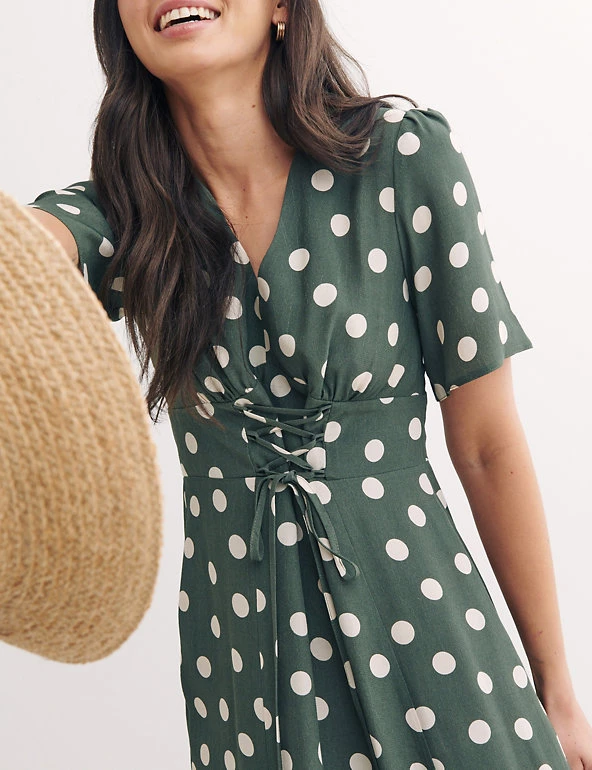 Nobody's Child Dresses Polka Dot Tie Detail Midi Tea Dress - Image 4