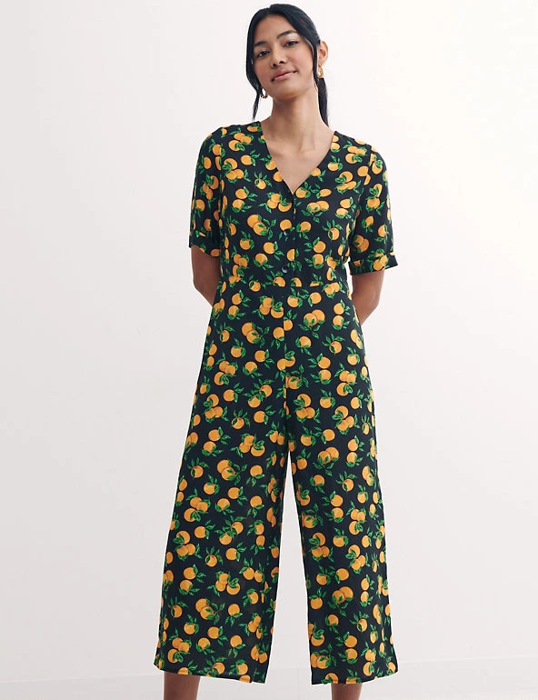 Nobody's Child Dresses Orange Print Button Front Jumpsuit