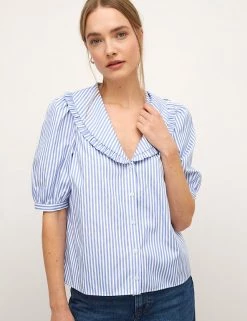 Nobody's Child Shirts & Blouses Pure Cotton Striped Smocked Blouse