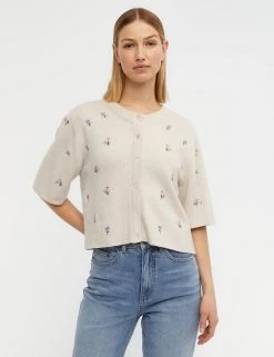 OBJECT Cardigans Floral Crew Neck Button Through Cardigan