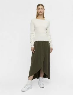 OBJECT Tops Ribbed Scallop Edge Knitted Top