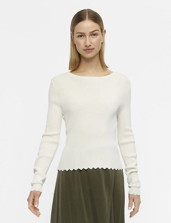 OBJECT Tops Ribbed Scallop Edge Knitted Top - Image 6