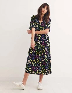 Nobody's Child Dresses Fruit Print Mock Wrap Midaxi Tiered Dress