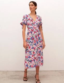 Nobody's Child Dresses Floral Tie Sleeve Midi Tea Dress