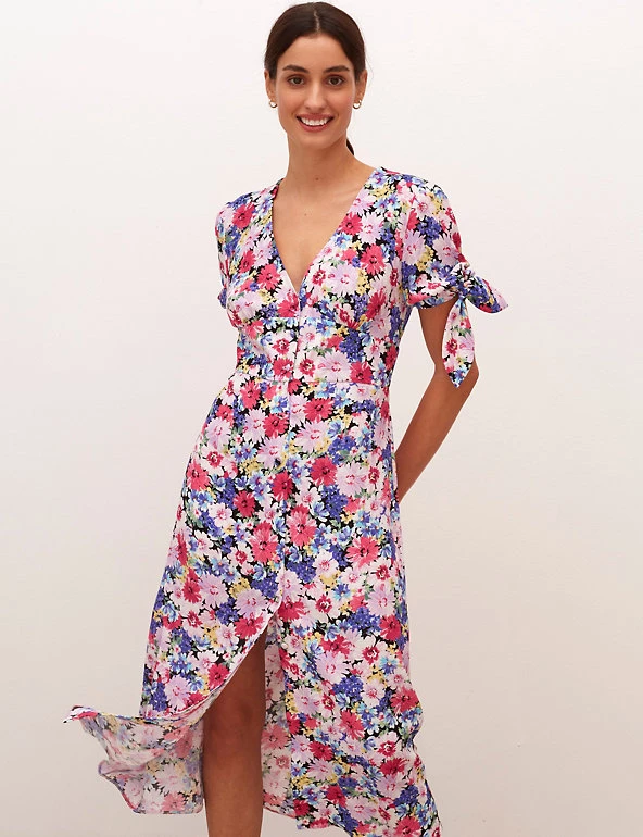 Nobody's Child Dresses Floral Tie Sleeve Midi Tea Dress - Image 2