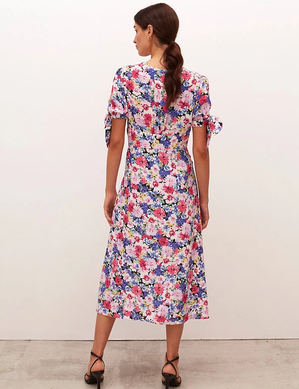 Nobody's Child Dresses Floral Tie Sleeve Midi Tea Dress - Image 3