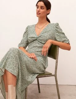 Nobody's Child Dresses Floral Twist Front V-Neck Midaxi Tea Dress