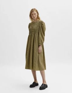 SELECTED FEMME Dresses Checked Round Neck Midi Smock Dress