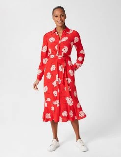HOBBS Dresses Floral Tie Waist Midi Shirt Dress