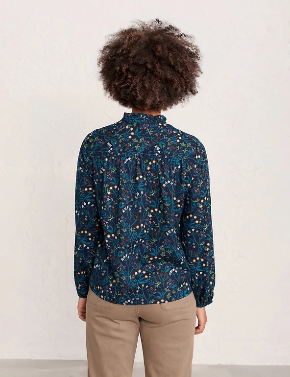 Seasalt Cornwall Shirts & Blouses Cotton Rich Floral High Neck Blouse - Image 3