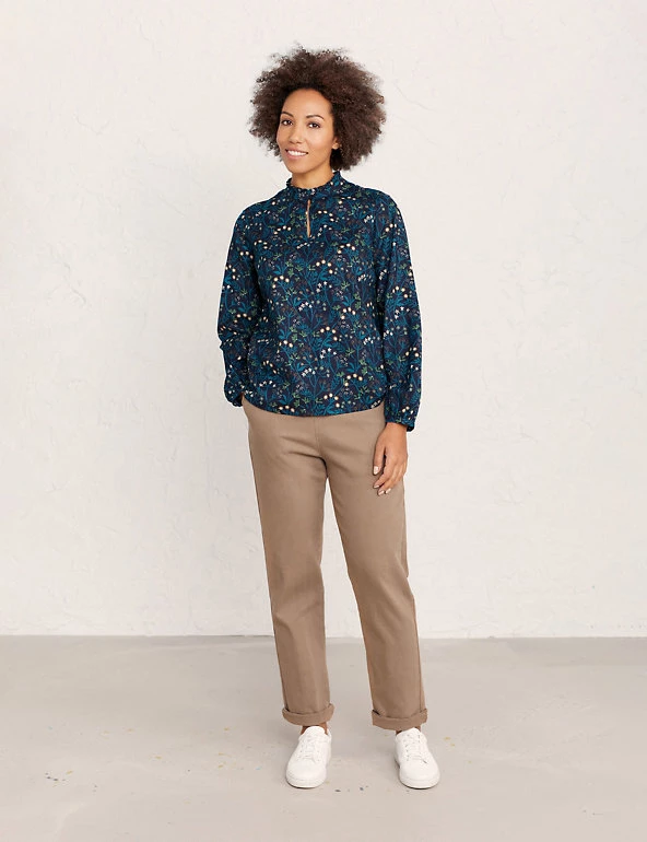 Seasalt Cornwall Shirts & Blouses Cotton Rich Floral High Neck Blouse - Image 4