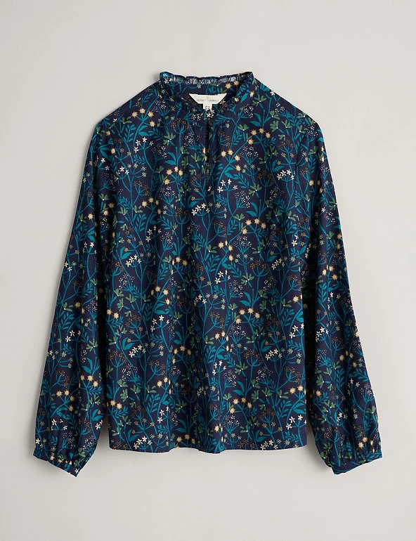 Seasalt Cornwall Shirts & Blouses Cotton Rich Floral High Neck Blouse - Image 2