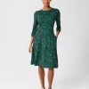 HOBBS Dresses Jersey Leaf Print Knee Length Waisted Dress