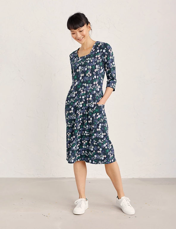 Seasalt Cornwall Dresses Organic Cotton Floral Midi Skater Dress