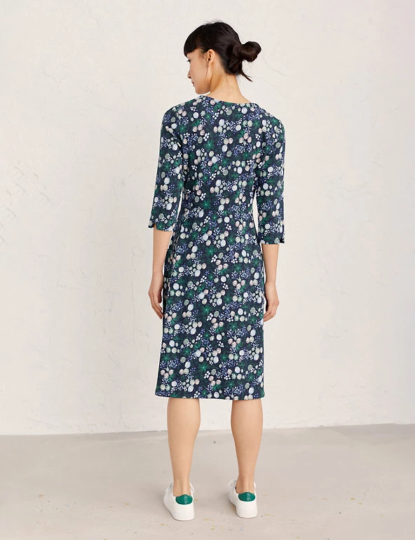 Seasalt Cornwall Dresses Organic Cotton Floral Midi Skater Dress - Image 4