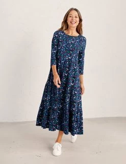 Seasalt Cornwall Dresses Pure Cotton Leaf Print Midi Tiered Dress