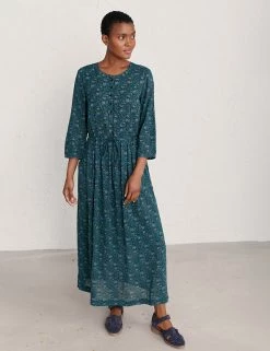 Seasalt Cornwall Dresses Floral Maxi Waisted Dress With Linen