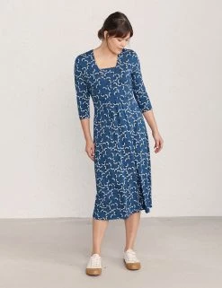 Seasalt Cornwall Dresses Jersey Floral V-Neck Midi Waisted Dress