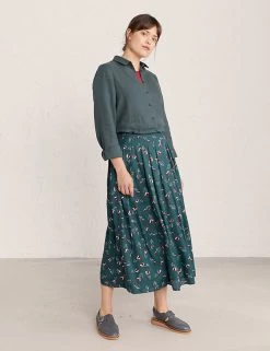 Seasalt Cornwall Skirts Cotton Blend Floral Pleated Midaxi Skirt