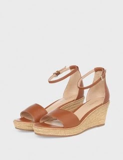 HOBBS Sandals Leather Buckle Wedge Espadrilles