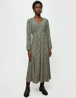 Jigsaw Dresses Floral V-Neck Midaxi Tea Dress