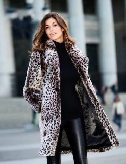 SOSANDAR Coats & Jackets Faux Fur Leopard Print Coat