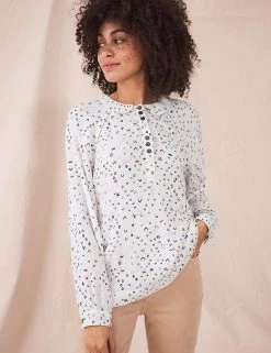 White Stuff Shirts & Blouses Embroidered Collared Long Sleeve Blouse