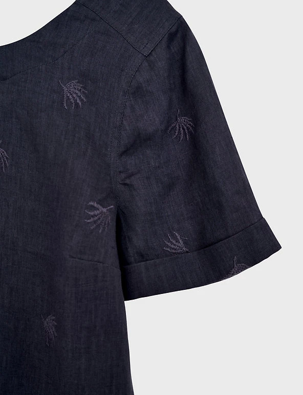 White Stuff Women Pure Linen Embroidered Short Sleeve Top - Image 6