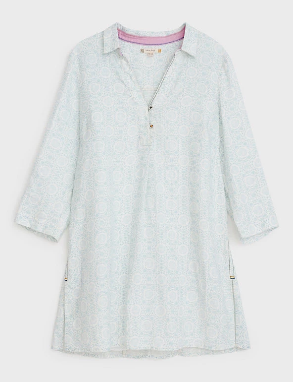 White Stuff Tops Pure Linen Printed 3/4 Sleeve Tunic - Image 2