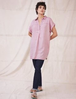 White Stuff Tunics Pure Linen Collared Short Sleeve Tunic