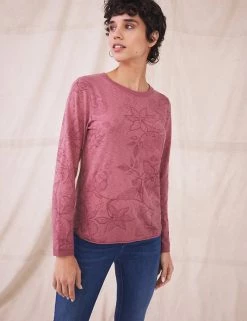 White Stuff Women Cotton Rich Floral Long Sleeve Top