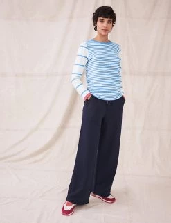 White Stuff Women Pure Cotton Striped Long Sleeve Top