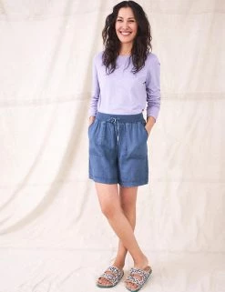 White Stuff Pure Linen Printed Knee Length Shorts