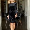 SOSANDAR Dresses Velvet Round Neck Knee Length Shift Dress