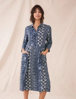 White Stuff Dresses Pure Linen Printed Midi Shirt Dress