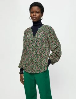 Jigsaw Shirts & Blouses Floral V-Neck Long Sleeve Blouse