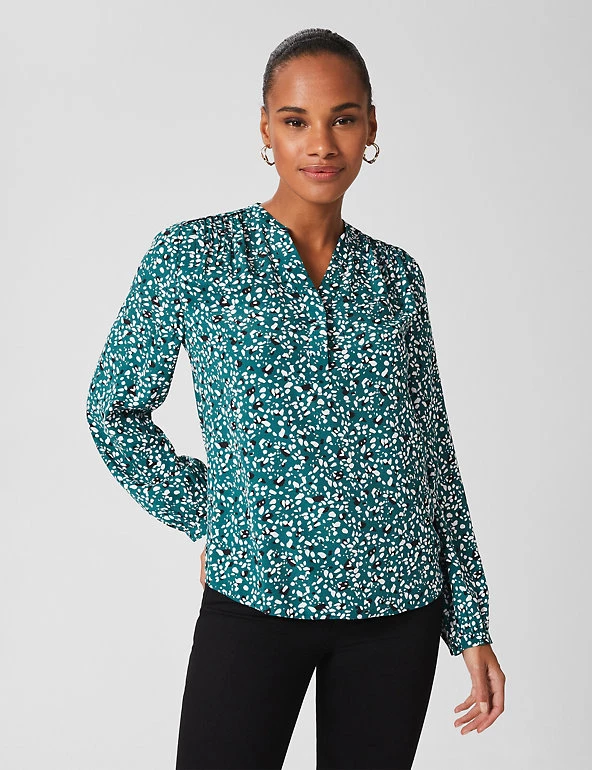 HOBBS Shirts & Blouses Printed V-Neck Long Sleeve Blouse