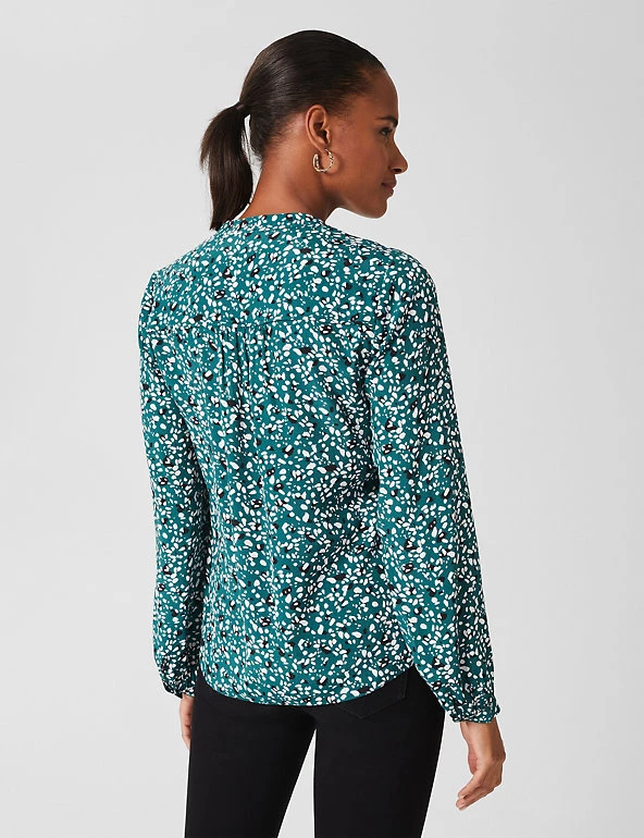 HOBBS Shirts & Blouses Printed V-Neck Long Sleeve Blouse - Image 3