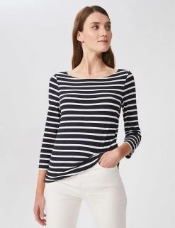 HOBBS Women Striped Slash Neck 3/4 Sleeve Top
