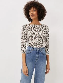 Phase Eight Women Cotton Animal Print Slash Neck Top