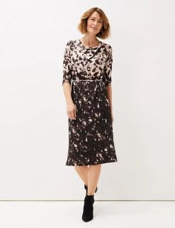 Phase Eight Dresses Abstract Print Cowl Neck Midi Waisted Dress
