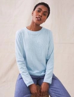 White Stuff Women Pure Cotton Crew Neck Long Sleeve Top