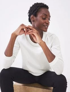 White Stuff Women Pure Cotton Crew Neck Long Sleeve Top